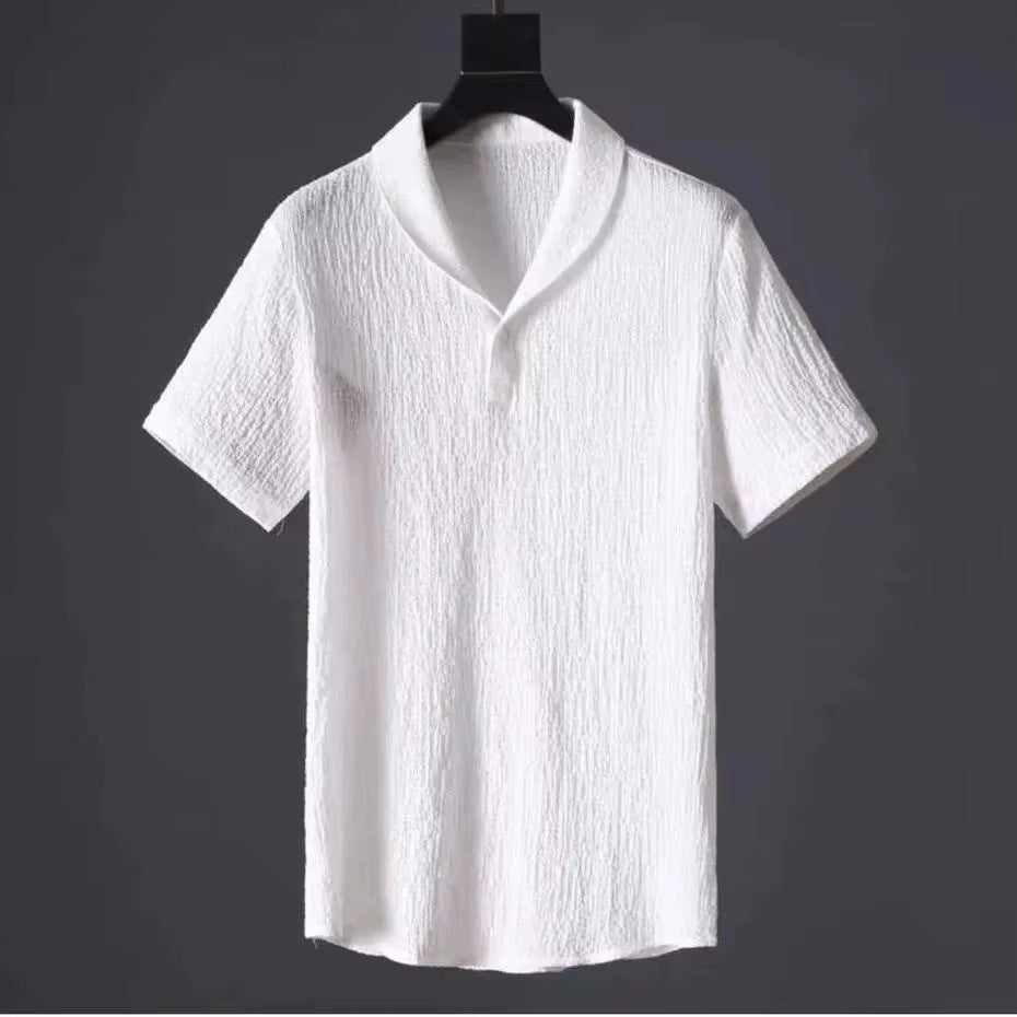 Summer Casual Thin Linen Set Men'S Sport Suit Outdoor Wear Short Sleeve Long Pants Two-Piece Set Lightweight Comfortable Fit